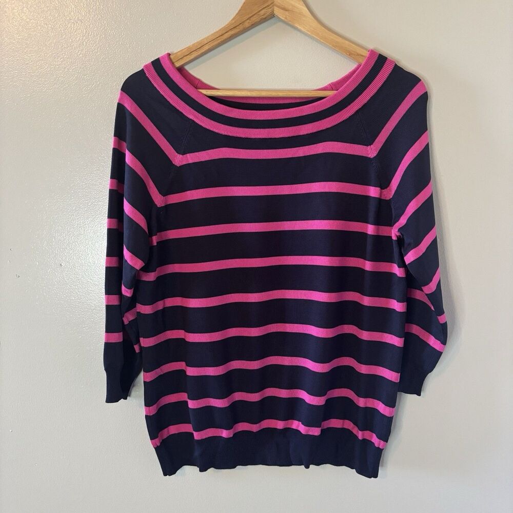 Lauren Ralph Lauren Lightweight Sweater Blue Pink Striped Top Womens Sz XL